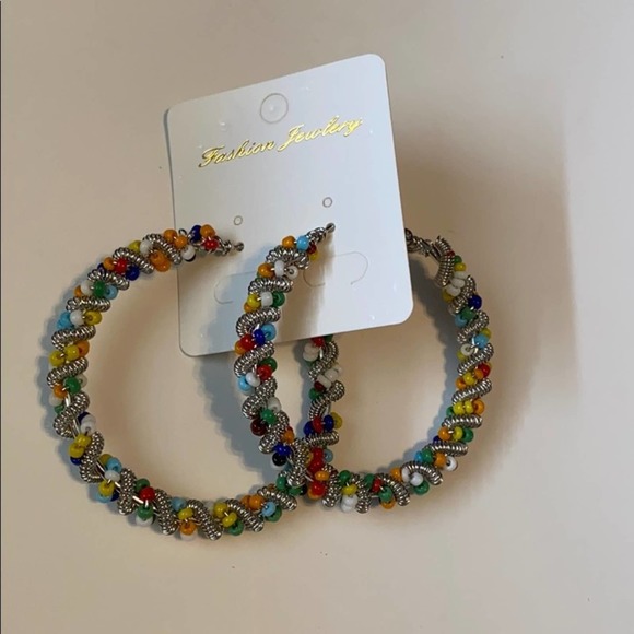 Metal & Multi-Colored Rice Bead Weaving Hoops - Picture 5 of 6